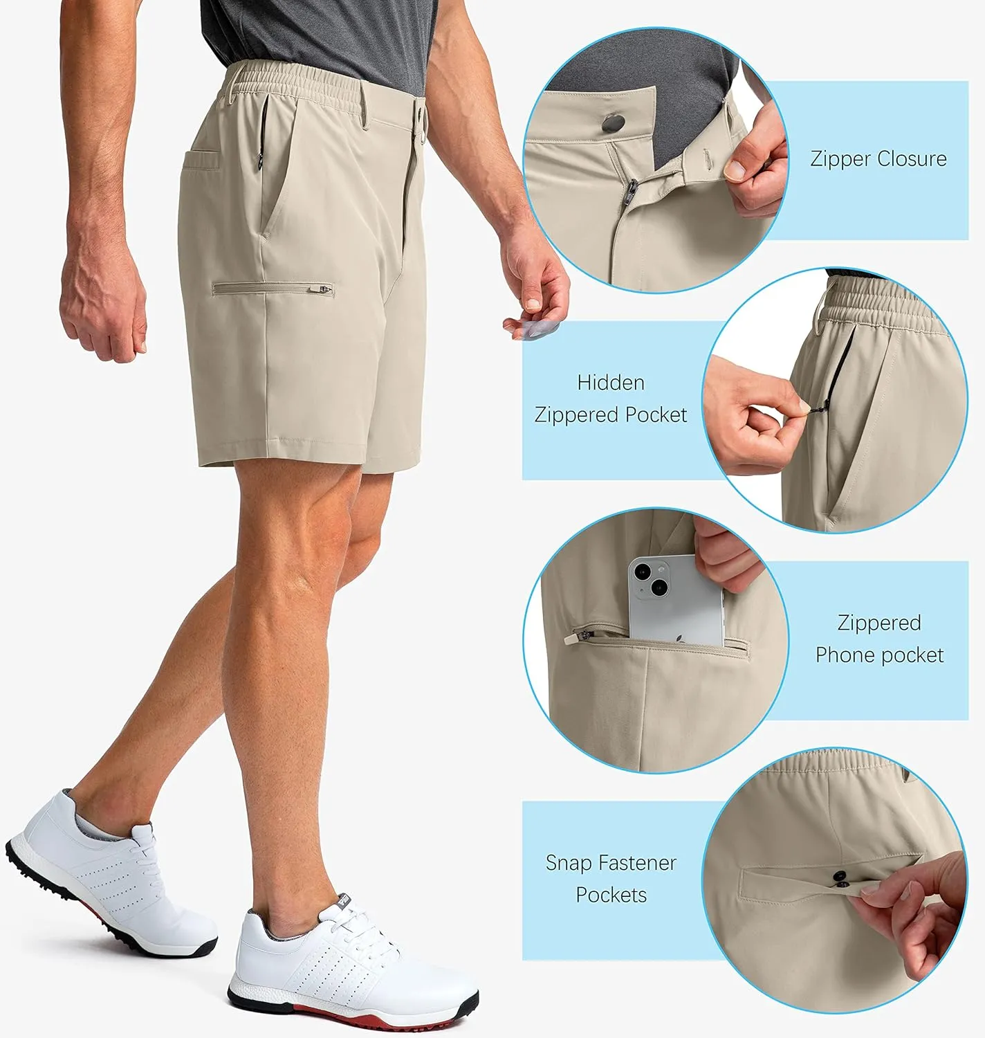 Pinkbomb Men's Golf Shorts with 6 Pockets Stretch Quick Dry Hiking Work Dress Shorts for Men