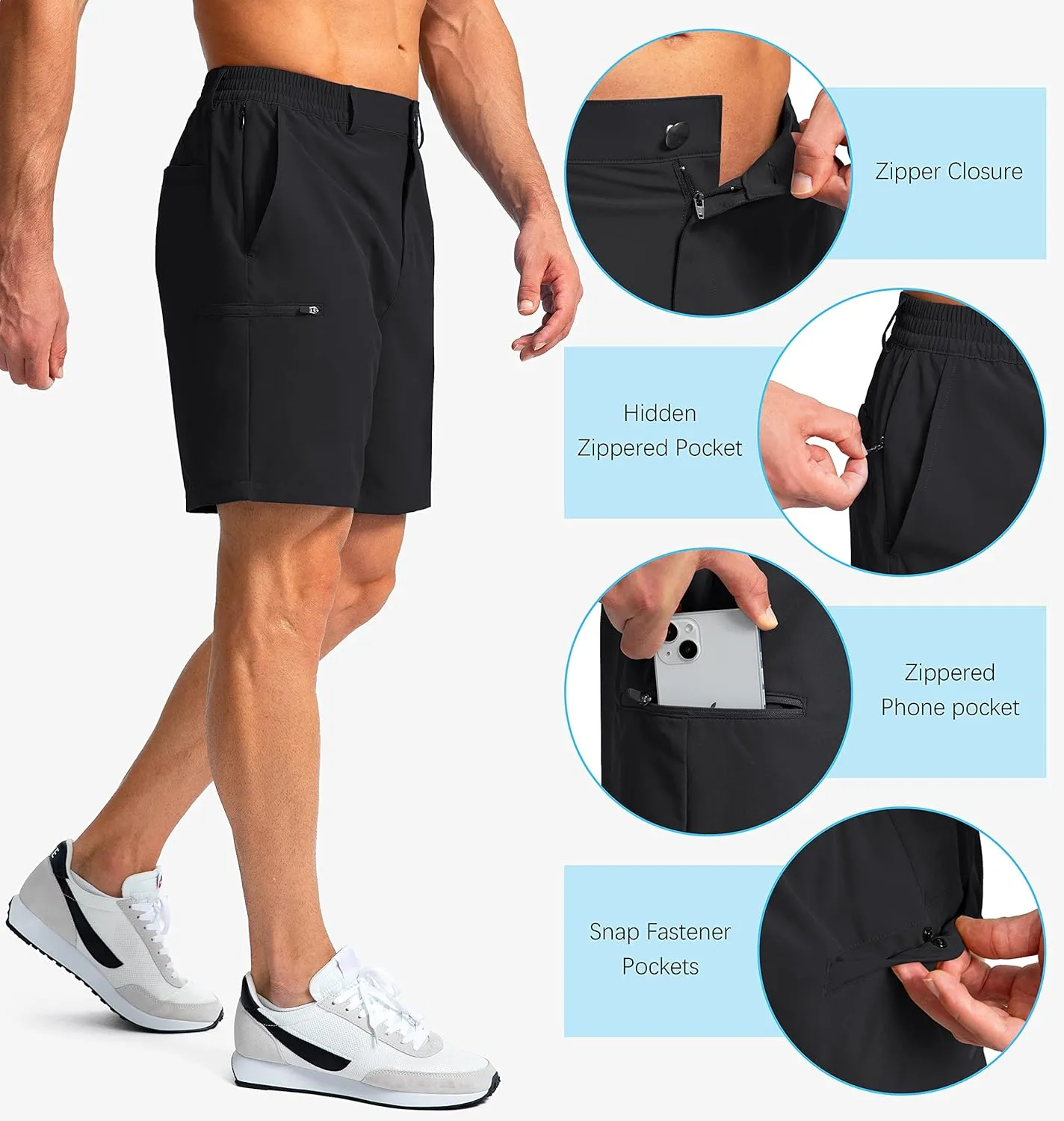 Pinkbomb Men's Golf Shorts with 6 Pockets Stretch Quick Dry Hiking Work Dress Shorts for Men