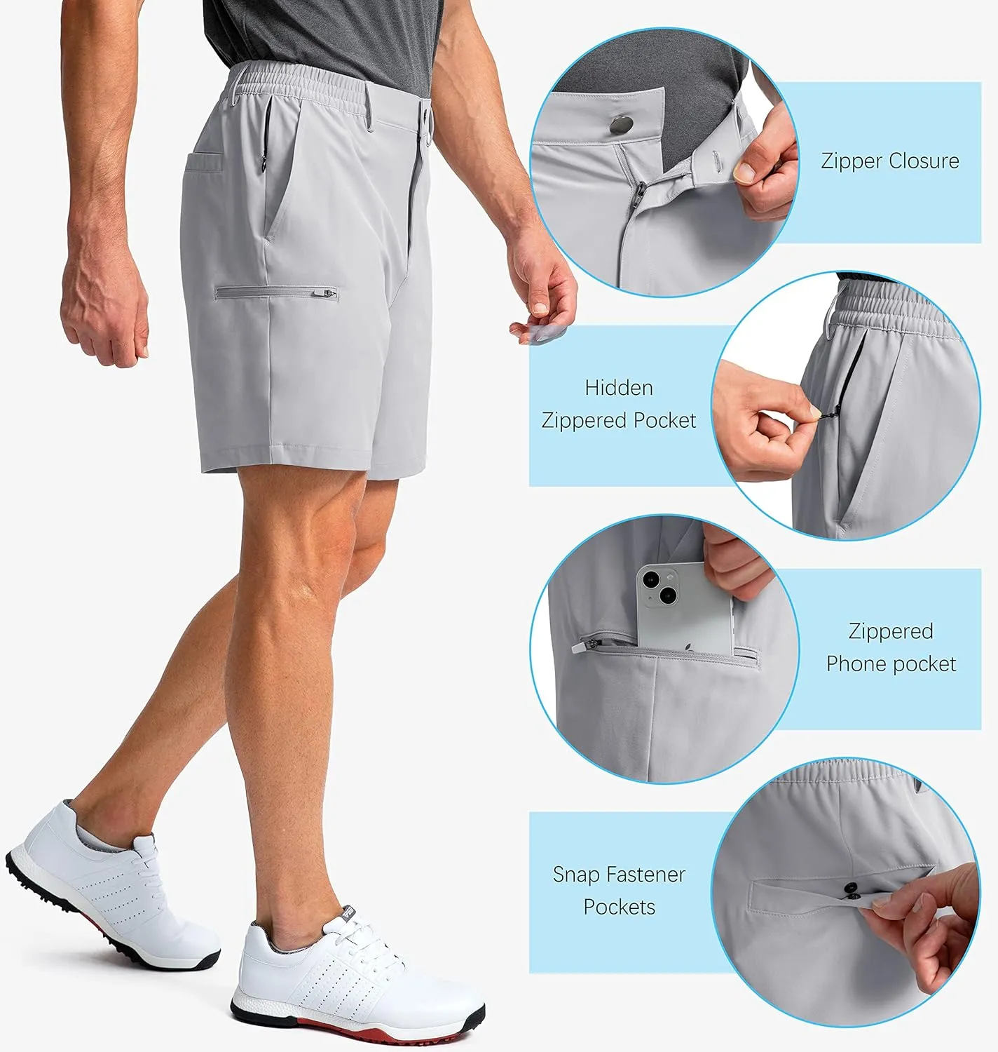 Pinkbomb Men's Golf Shorts with 6 Pockets Stretch Quick Dry Hiking Work Dress Shorts for Men