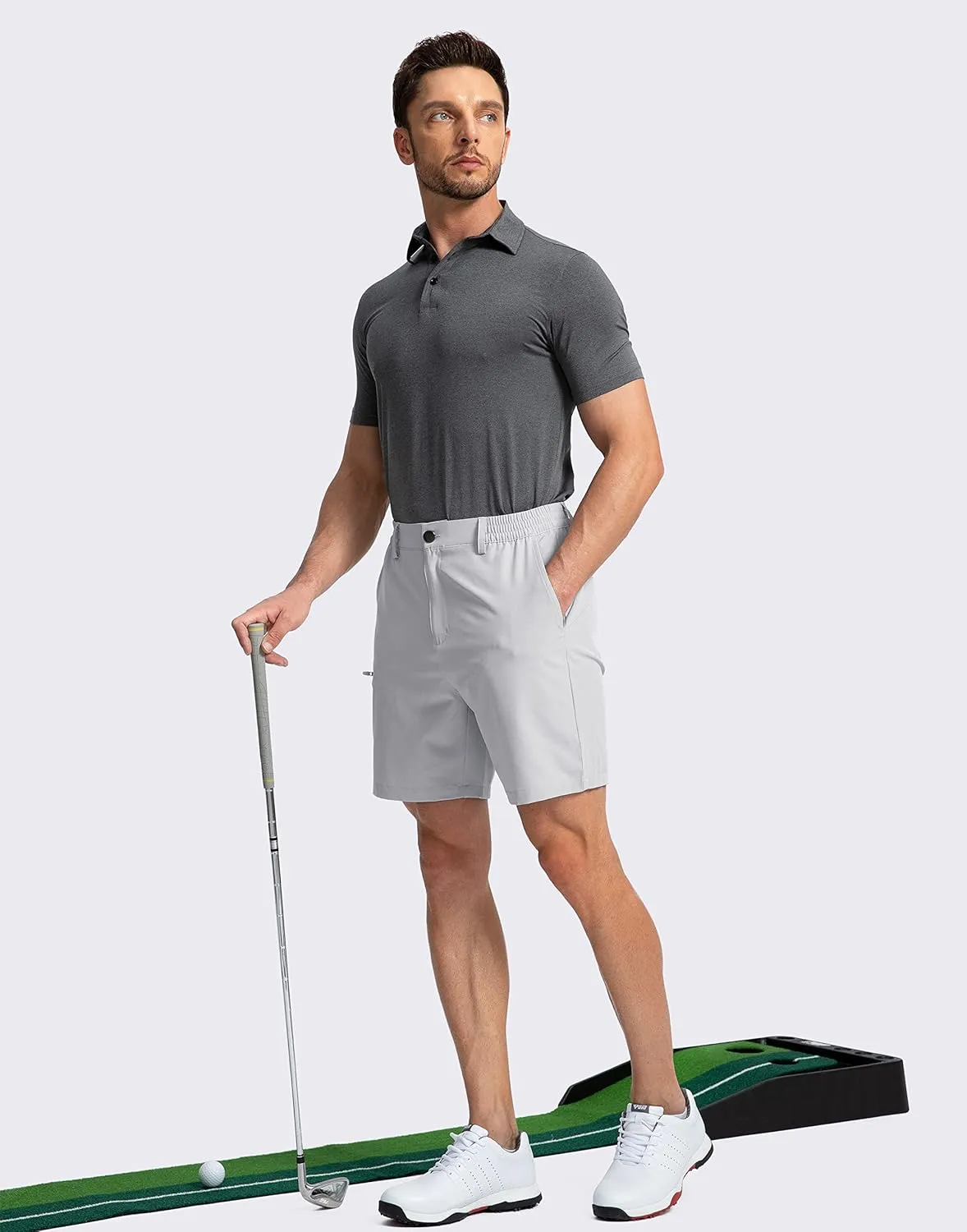 Pinkbomb Men's Golf Shorts with 6 Pockets Stretch Quick Dry Hiking Work Dress Shorts for Men
