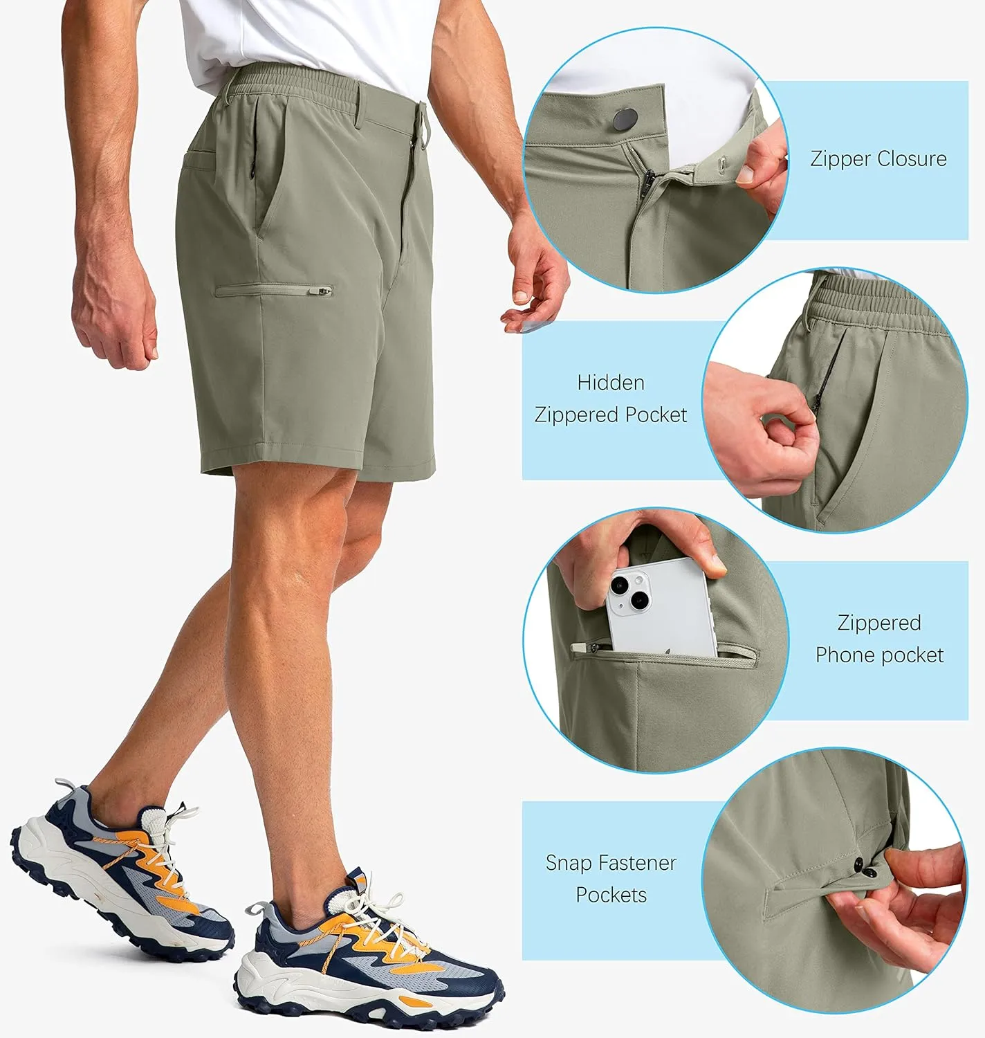 Pinkbomb Men's Golf Shorts with 6 Pockets Stretch Quick Dry Hiking Work Dress Shorts for Men