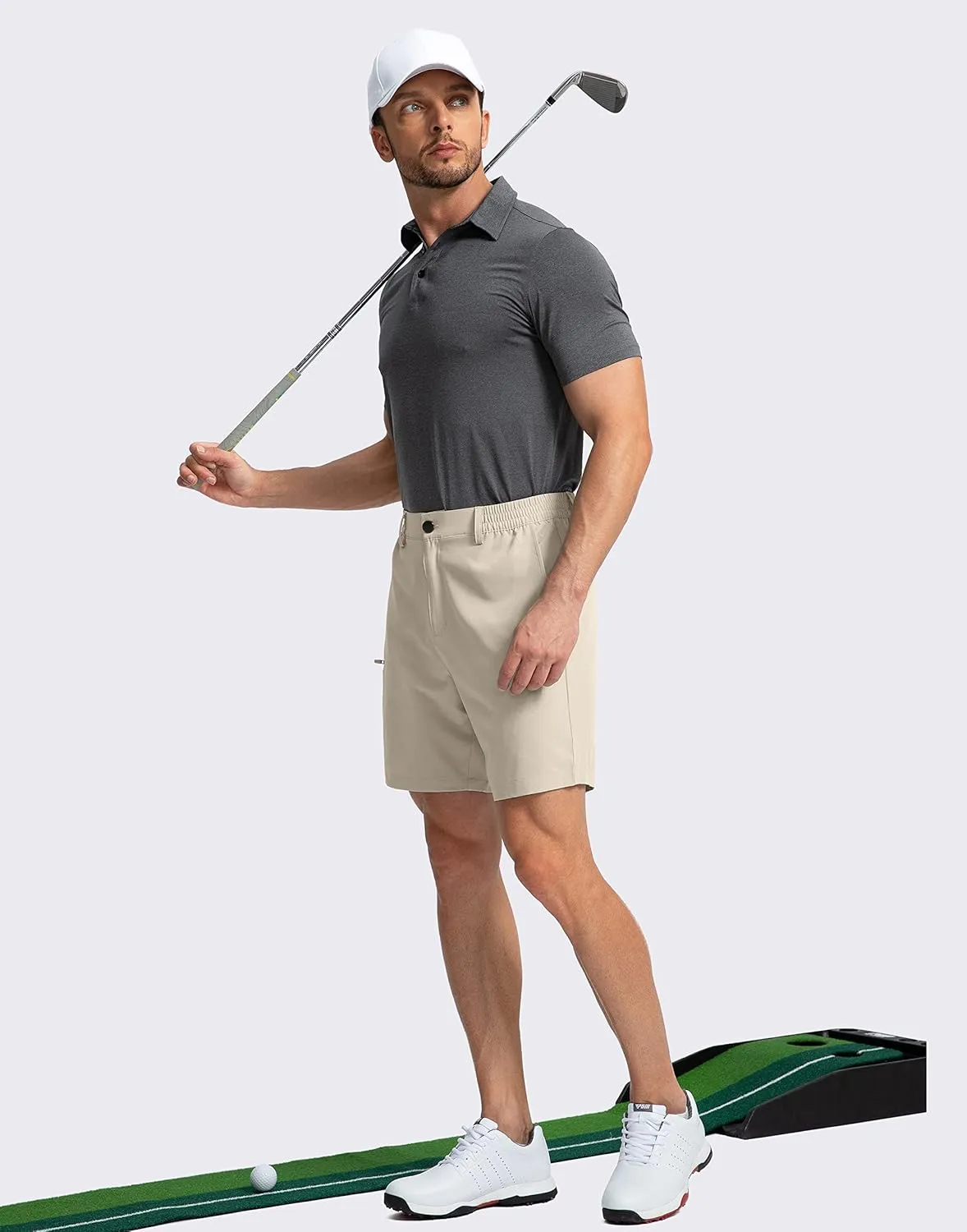 Pinkbomb Men's Golf Shorts with 6 Pockets Stretch Quick Dry Hiking Work Dress Shorts for Men