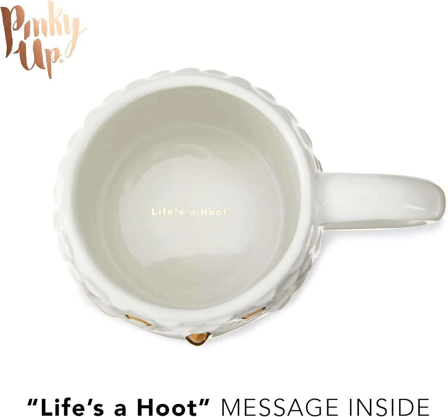 Pinky Up Olivia Owl Mug, Cute Mugs for Women, Tea Tumbler Cup, Tea Accessory Gifts, Owl Design, White and Gold, 16oz