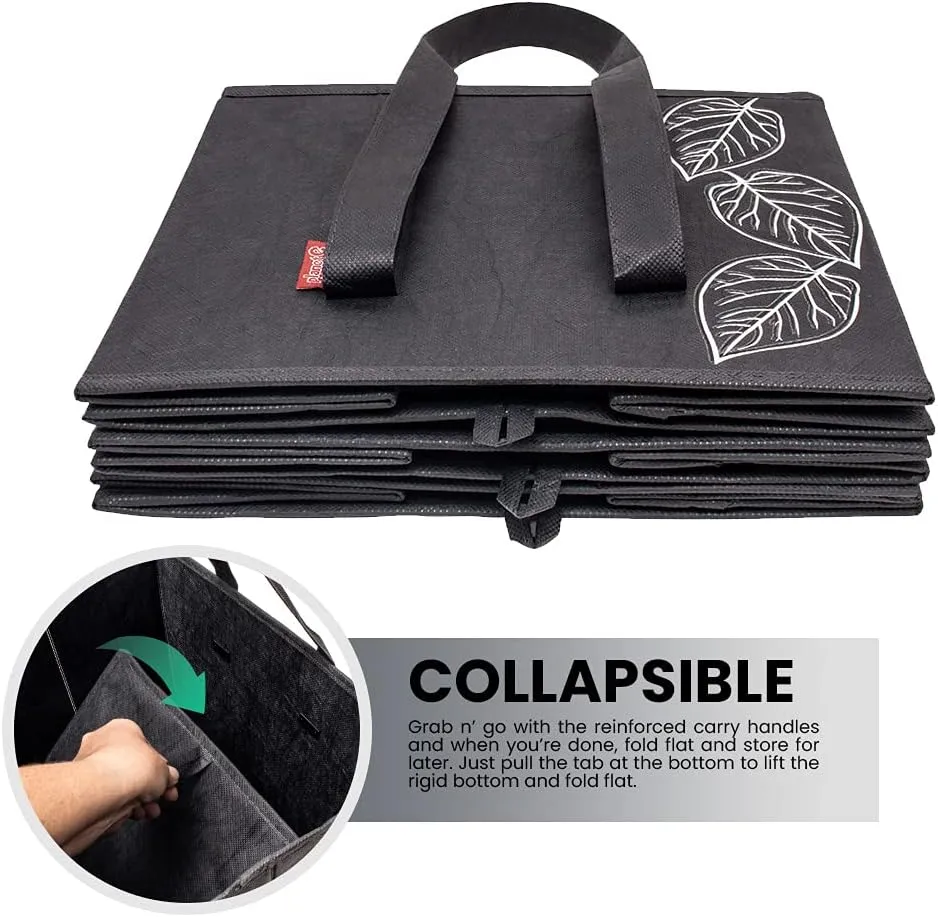 PLANET E Reusable Grocery Bags - Heavy Duty Shopping Bags with Handles, Kitchen Reusable Grocery Totes, Durable Grocery Bag Carrier and Tote, Hard Bottom for Extra Support (3 Pack)