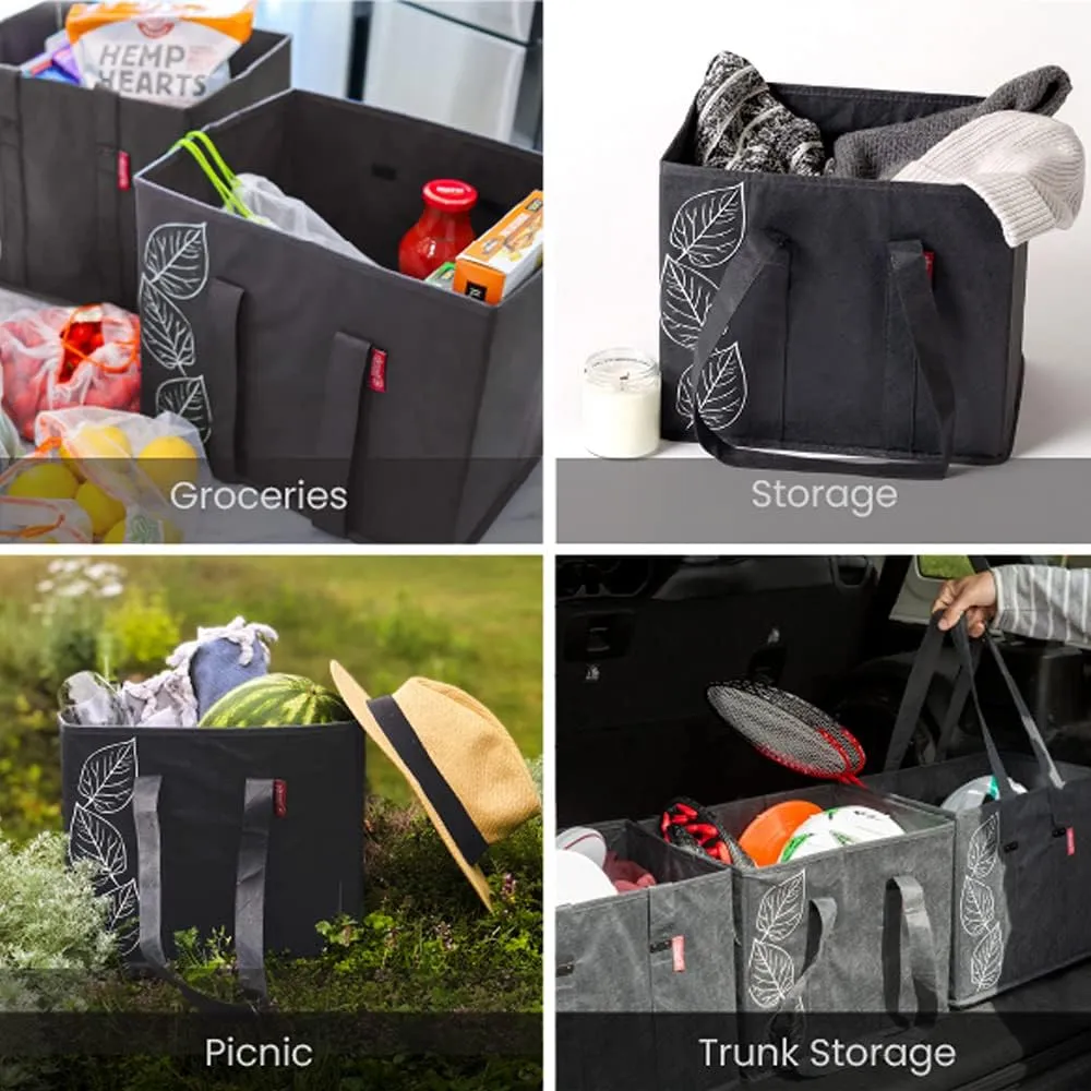 PLANET E Reusable Grocery Bags - Heavy Duty Shopping Bags with Handles, Kitchen Reusable Grocery Totes, Durable Grocery Bag Carrier and Tote, Hard Bottom for Extra Support (3 Pack)
