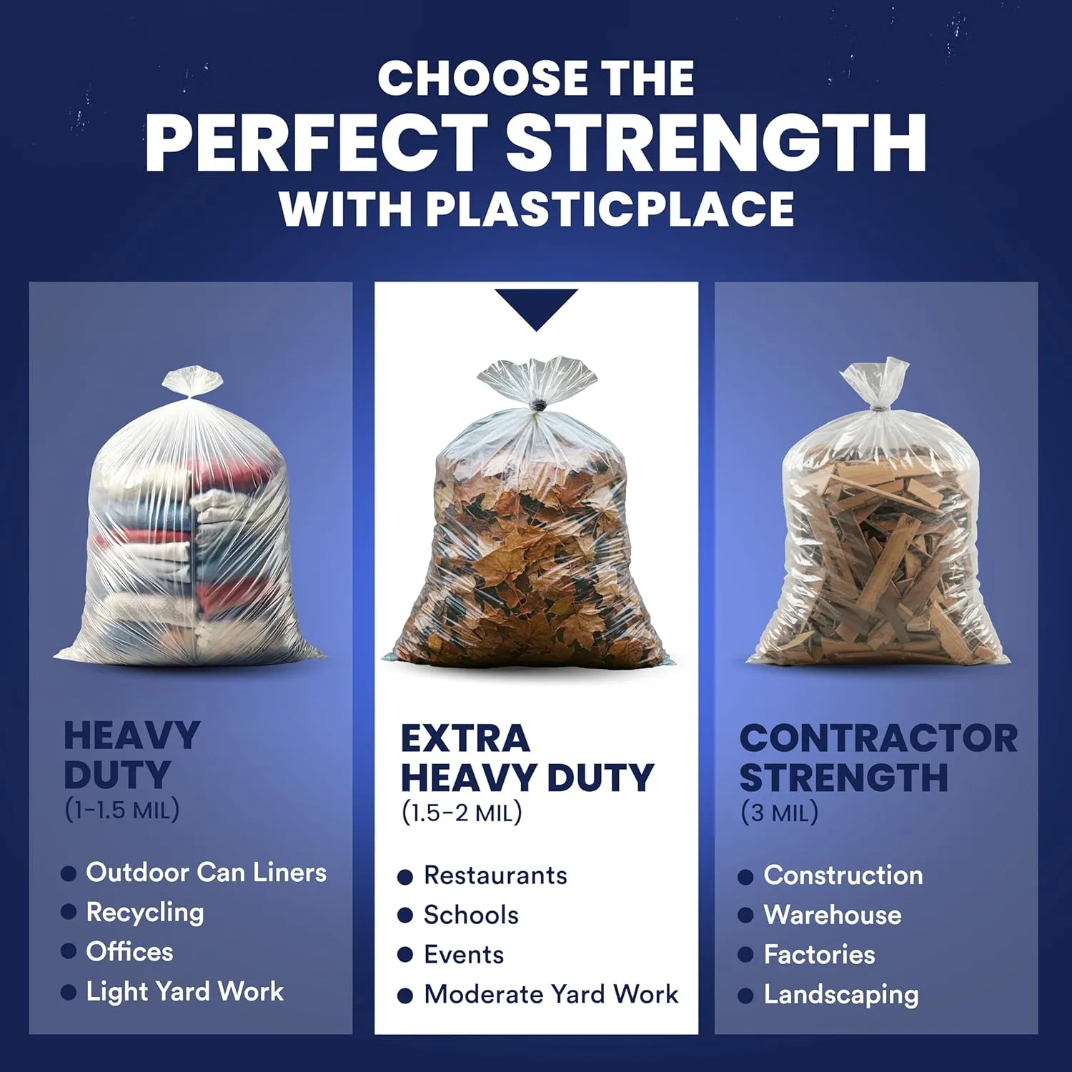 Plasticplace - W55LDC2 55-60 gallon Trash Bags │ 2 Mil │ Clear Heavy Duty Garbage Can Liners │ 38” x 58” 1 Count (Pack of 50)