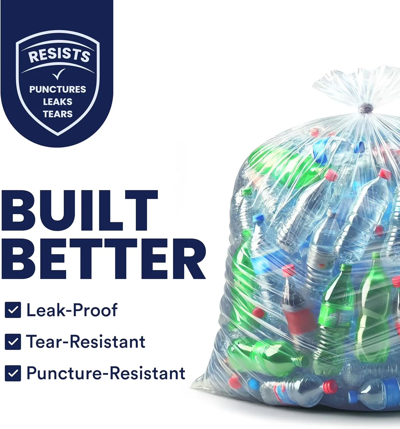 Plasticplace - W55LDC2 55-60 gallon Trash Bags │ 2 Mil │ Clear Heavy Duty Garbage Can Liners │ 38” x 58” 1 Count (Pack of 50)