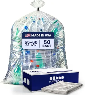 Plasticplace - W55LDC2 55-60 gallon Trash Bags │ 2 Mil │ Clear Heavy Duty Garbage Can Liners │ 38” x 58” 1 Count (Pack of 50)
