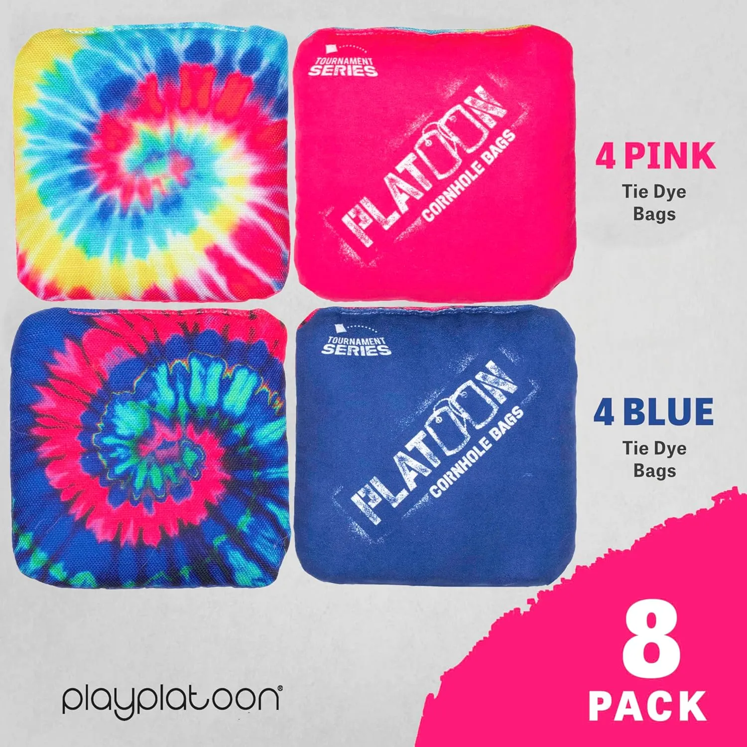 Play Platoon Tournament Series Cornhole Bags - Pro Style Dual Sided Slick and Sticky Side Bags - Set of 8 - Designed in USA