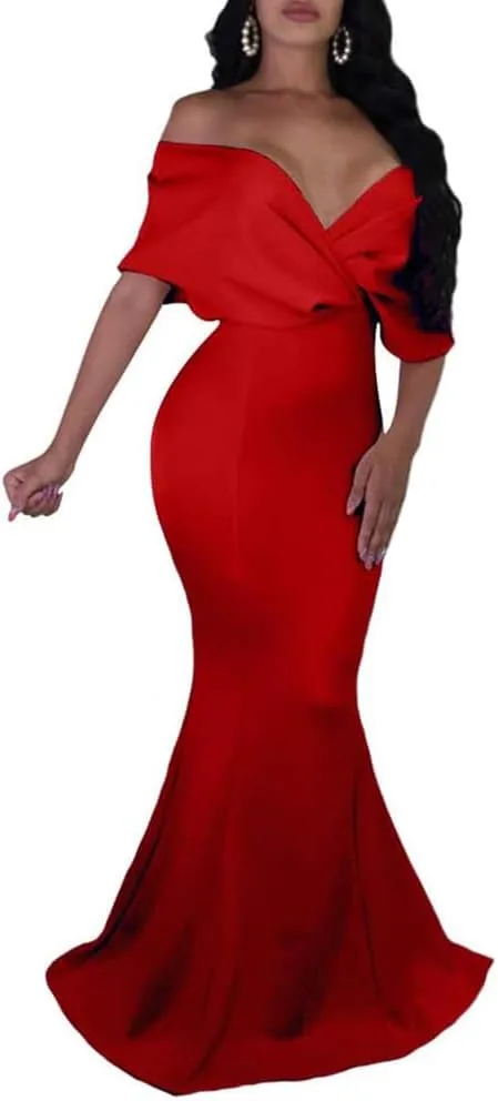 Plus Size Womens Formal Dresses Mermaid Off Shoulder Evening Party Prom Gown