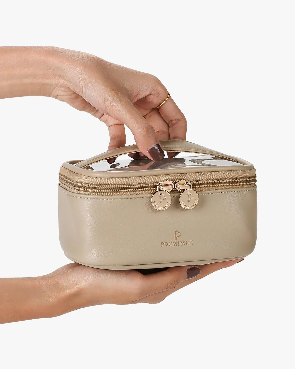 Pocmimut Makeup Bag,Clear Cosmetic Bag Travel Makeup Pouch Car Accessories for Women,Travel Essentials Toiletry Bag Organizers,Apricot