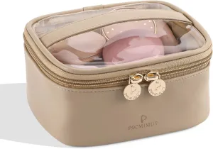 Pocmimut Makeup Bag,Clear Cosmetic Bag Travel Makeup Pouch Car Accessories for Women,Travel Essentials Toiletry Bag Organizers,Apricot