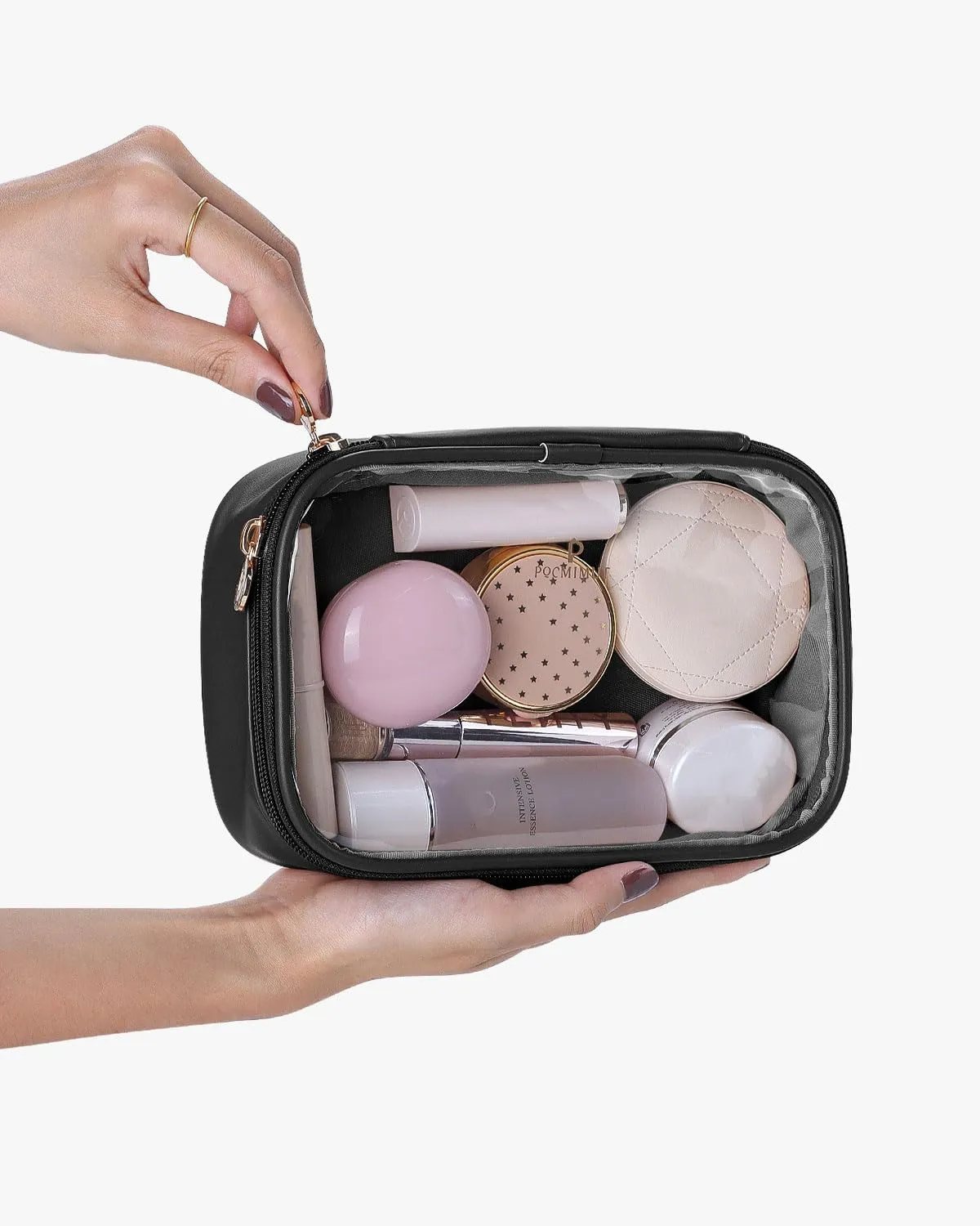 Pocmimut Makeup Bag,Small Makeup Bag Clear Travel Makeup Bag Car Accessories Storage for Women,Travel Essentials Organizers,Black