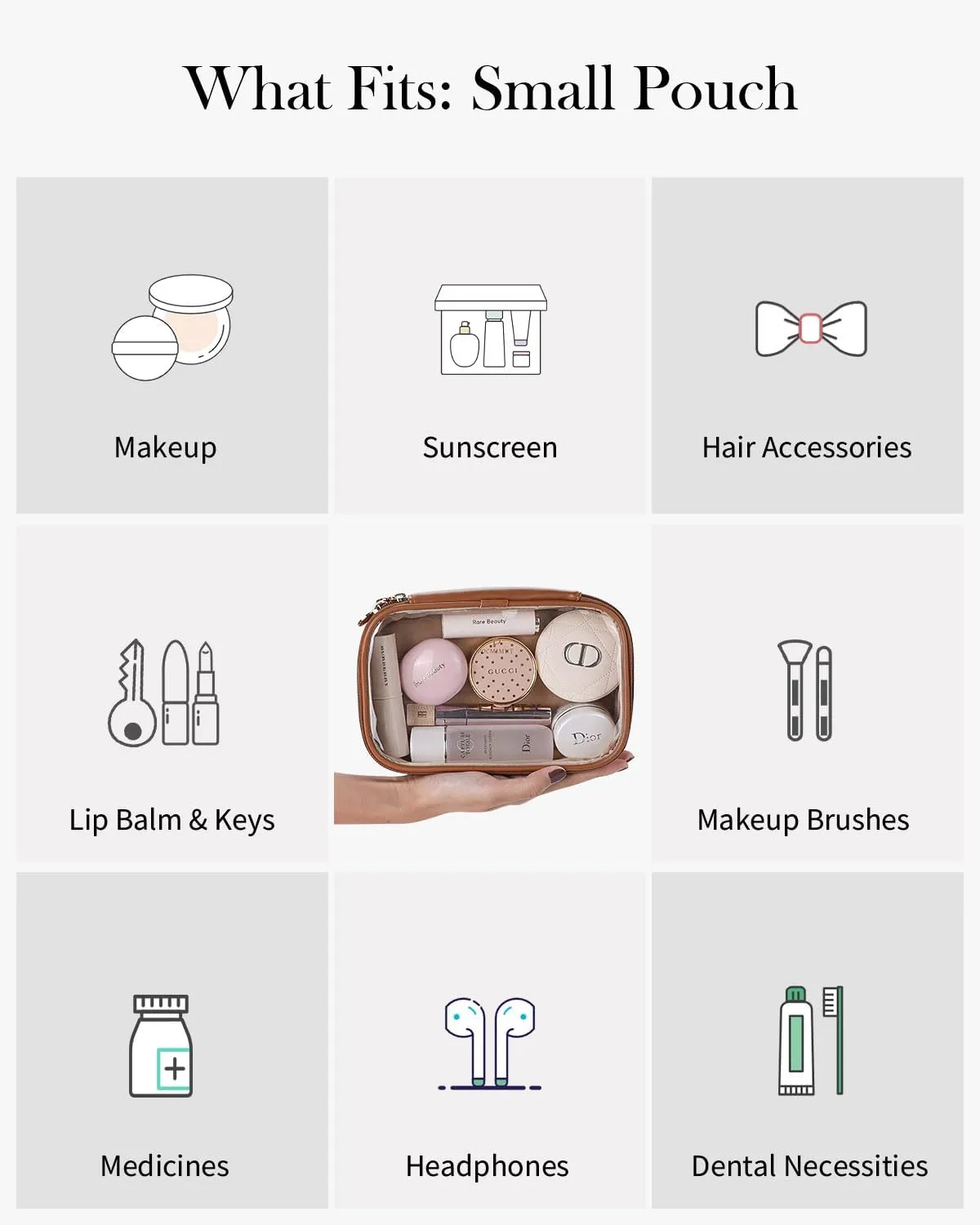 Pocmimut Makeup Bag,Small Makeup Bag Toiletry Bag Car Accessories Storage for Women,Travel Essentials Organizers,Brown