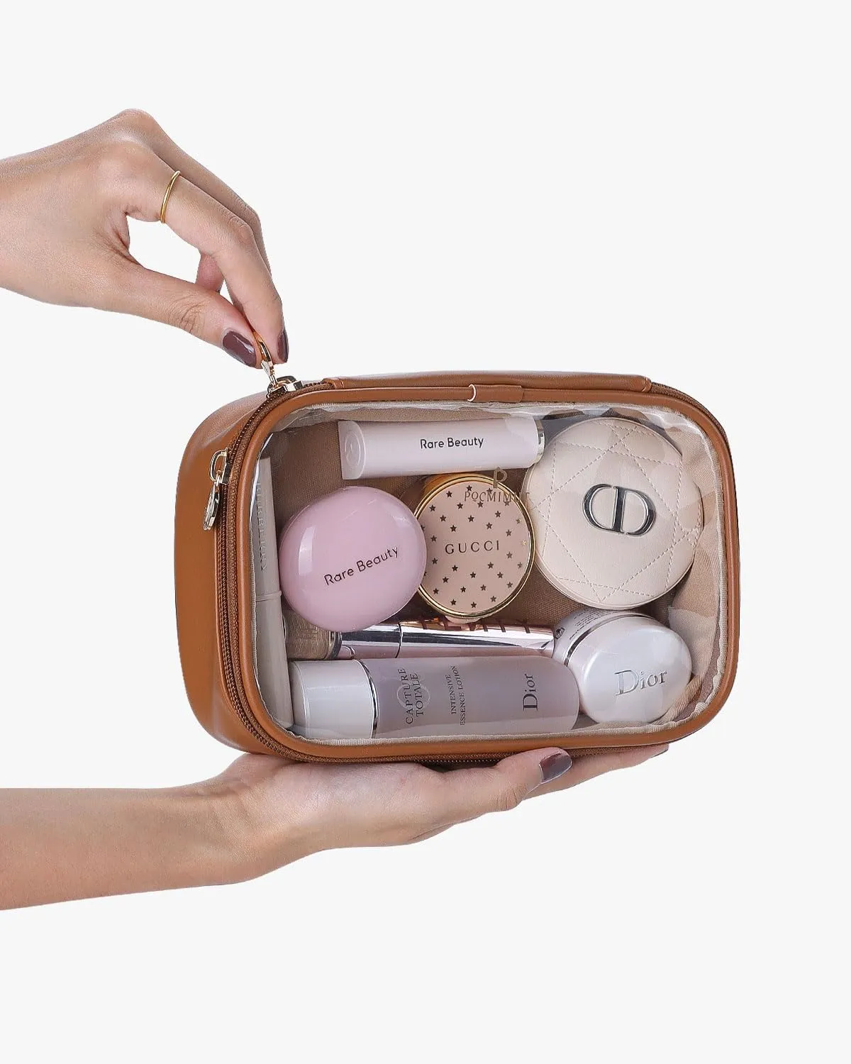 Pocmimut Makeup Bag,Small Makeup Bag Toiletry Bag Car Accessories Storage for Women,Travel Essentials Organizers,Brown