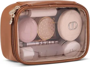 Pocmimut Makeup Bag,Small Makeup Bag Toiletry Bag Car Accessories Storage for Women,Travel Essentials Organizers,Brown