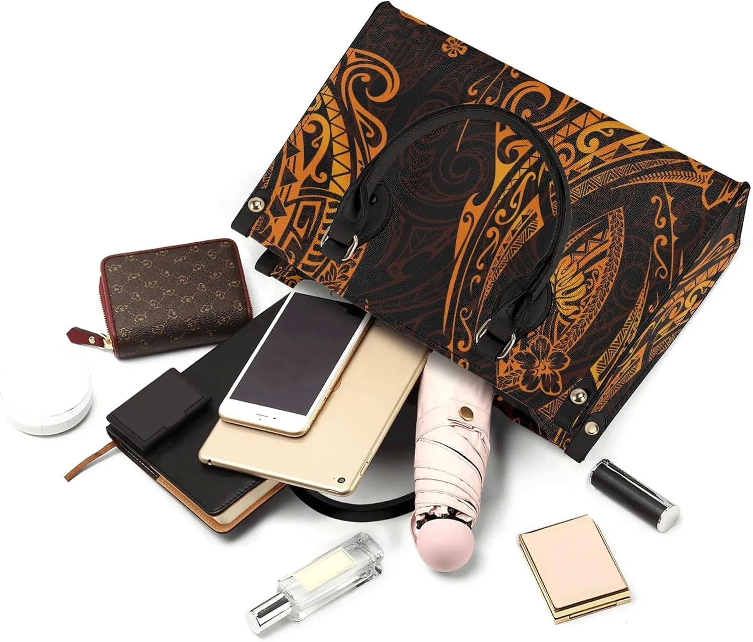 Polynesian Custom Handbag, A Two-Piece Set Of Women'S Single-Shoulder Bag And Wallet Samoan Tribal Pattern Design