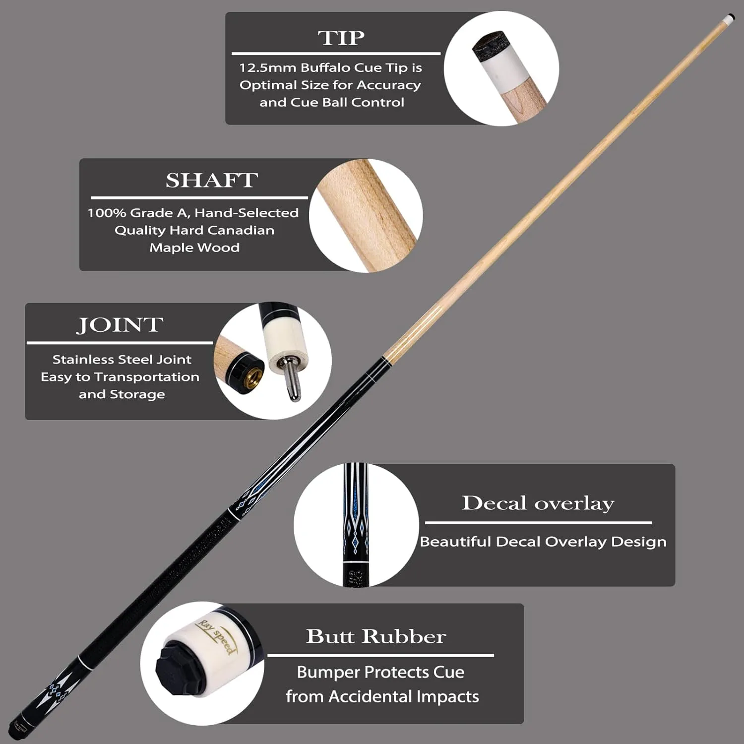 Pool Cue Stick Low Deflection Shaft Billiard Cue Stick with Hard Case 19-20 oz Professional Pool Stick
