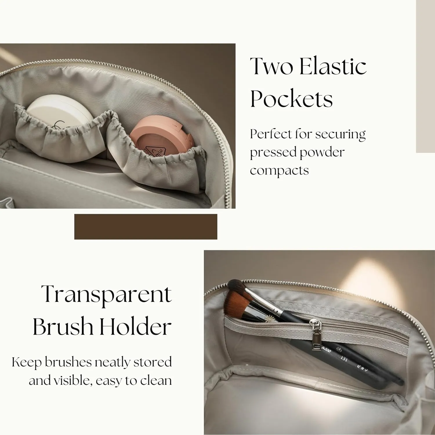Popvibe Open Flat Makeup Bag Travel Cosmetic Case for Women, Large Capacity Toiletry Travel Bag with Zipper, Portable Aesthetic Floral Make Up Organizer Pouch for Toiletries Makeup Brush, Cream Medium