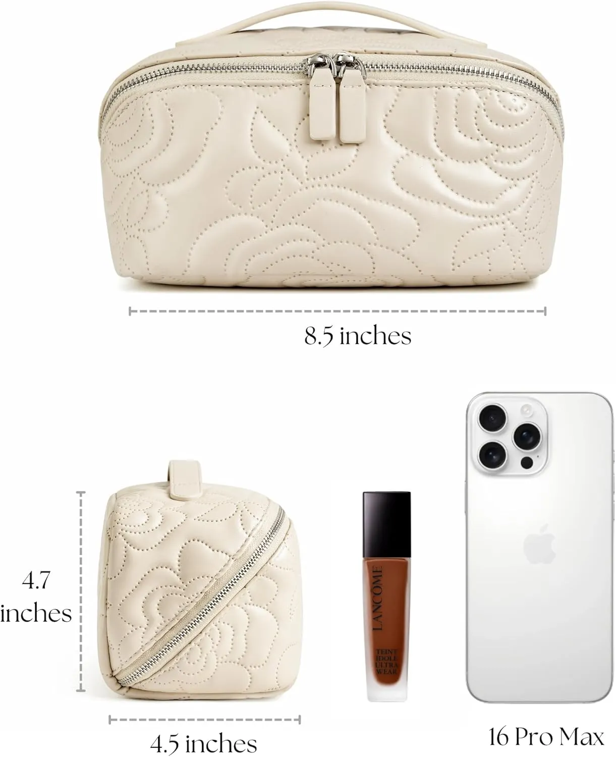 Popvibe Open Flat Makeup Bag Travel Cosmetic Case for Women, Large Capacity Toiletry Travel Bag with Zipper, Portable Aesthetic Floral Make Up Organizer Pouch for Toiletries Makeup Brush, Cream Medium