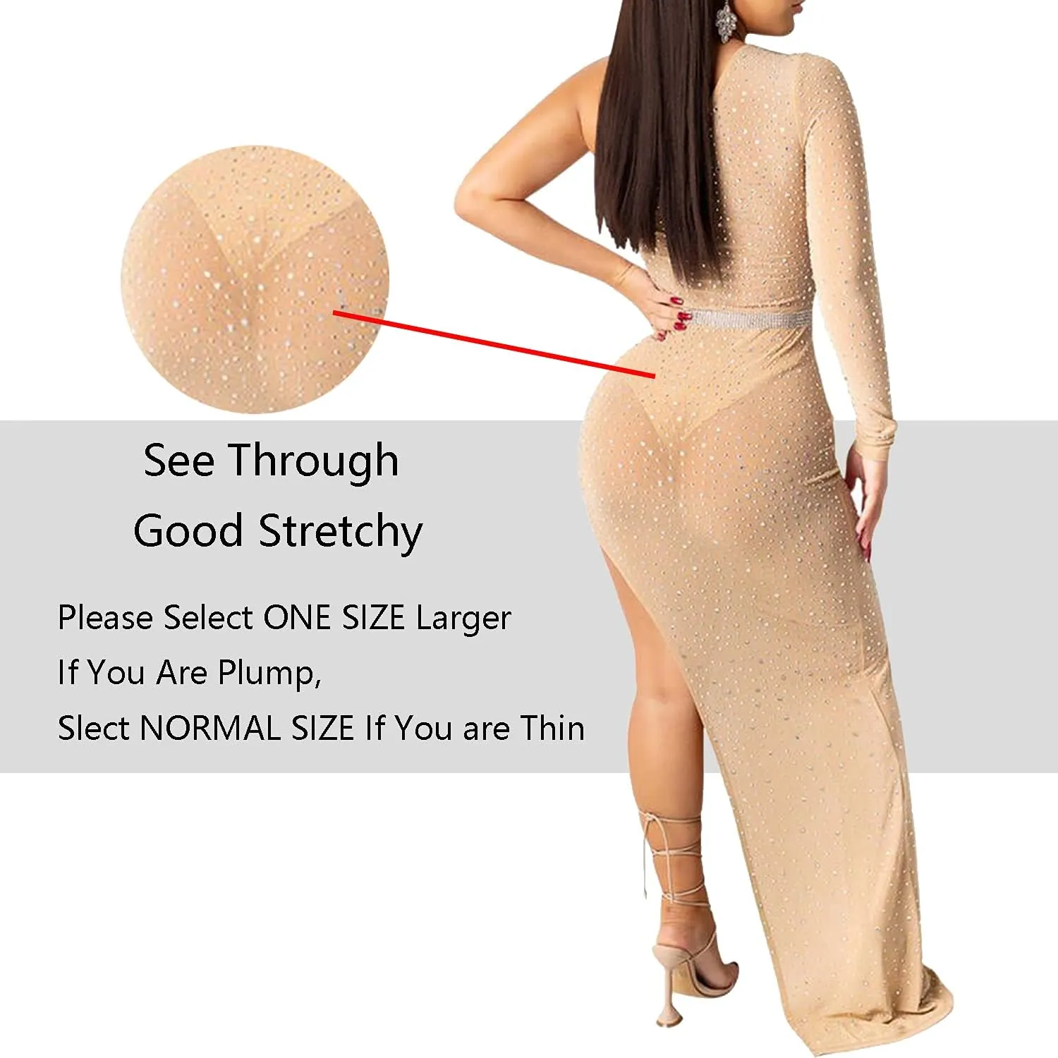 PORRCEY Women's Sexy Elegant Rhinestone Long Sleeve Night Club Dress Party Clubwear Sparkly Evening Dress