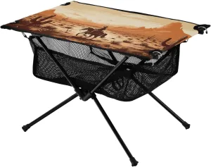 Portable Camping Table Foldable with Mesh Storage Lightweight Compact Camp Tent Side Table for Outside,Camping,Hiking,Tailgating,Western Desert Cowboy
