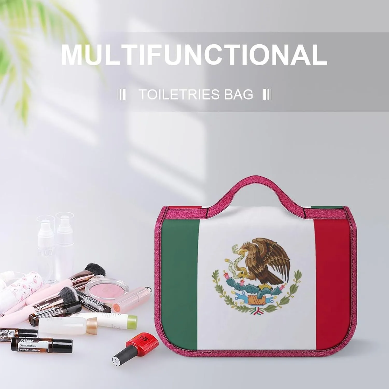 Portable Cosmetic Bag for Men Women, Mexican Mexico Flag Travel Toiletry Storage Organizer Case Bathroom Hanging Makeup Bag
