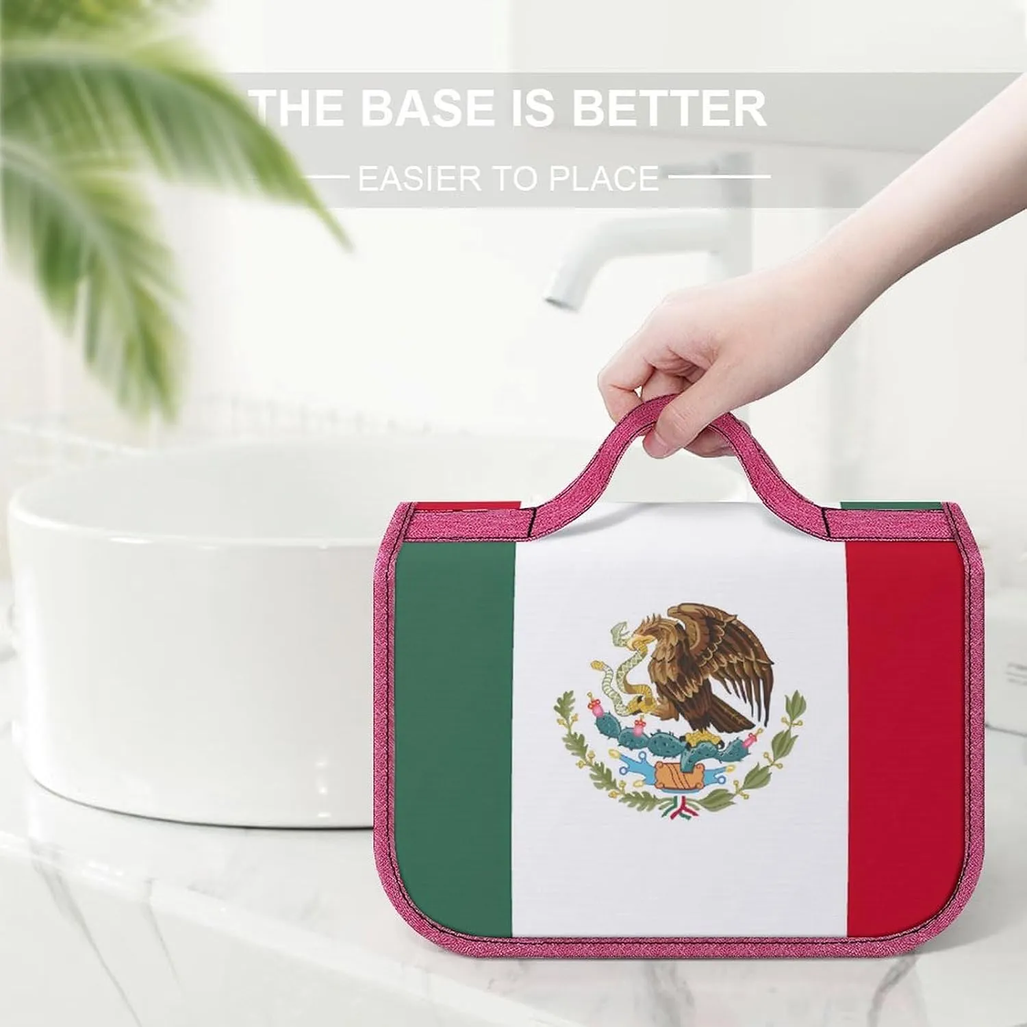 Portable Cosmetic Bag for Men Women, Mexican Mexico Flag Travel Toiletry Storage Organizer Case Bathroom Hanging Makeup Bag