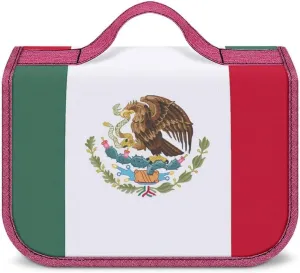 Portable Cosmetic Bag for Men Women, Mexican Mexico Flag Travel Toiletry Storage Organizer Case Bathroom Hanging Makeup Bag
