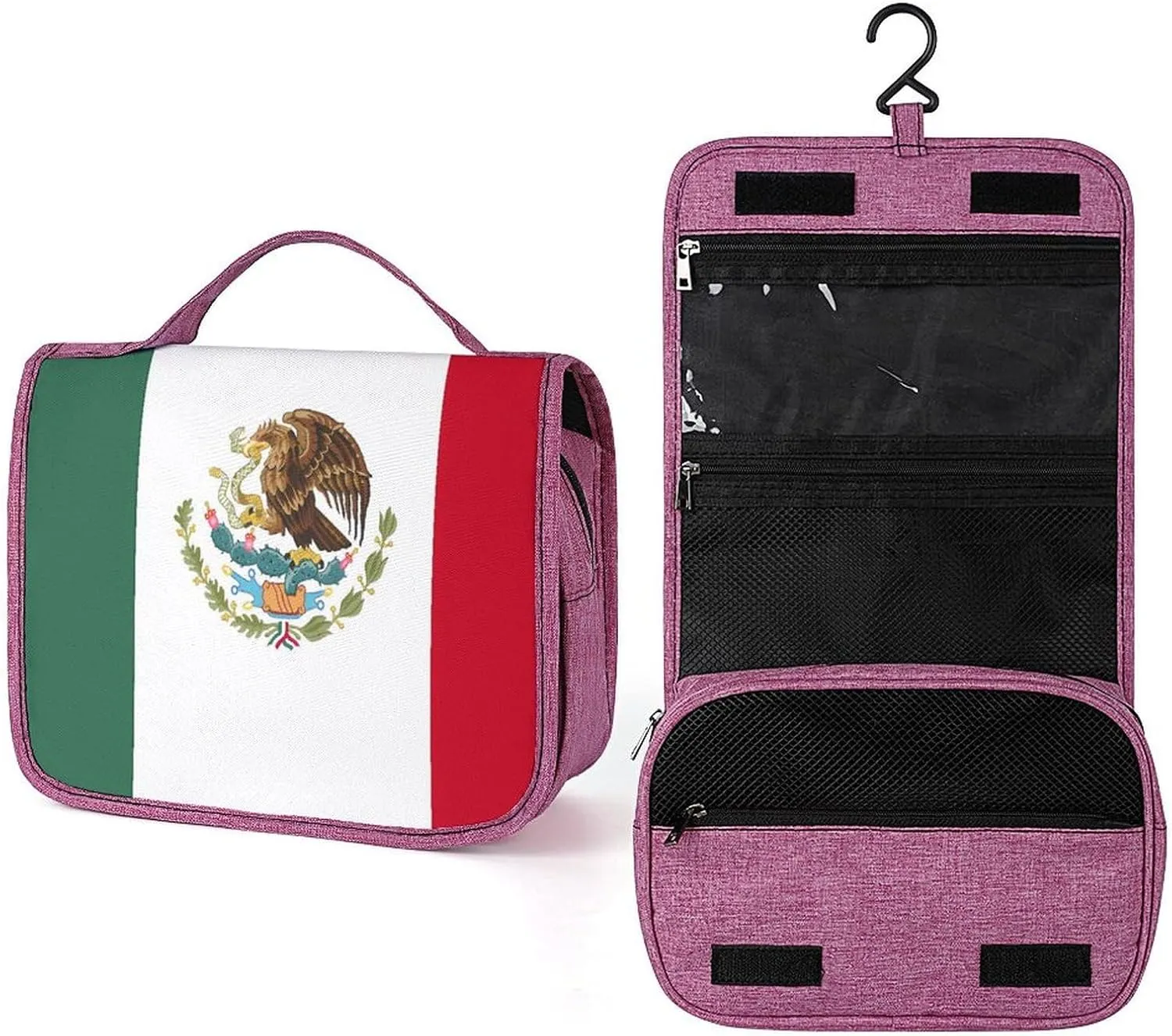 Portable Cosmetic Bag for Men Women, Mexican Mexico Flag Travel Toiletry Storage Organizer Case Bathroom Hanging Makeup Bag
