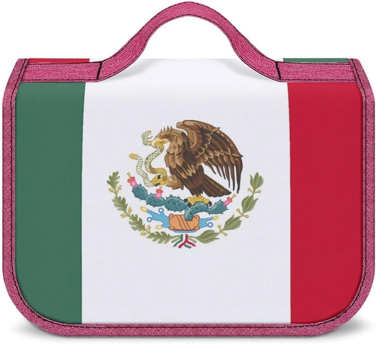 Portable Cosmetic Bag for Men Women, Mexican Mexico Flag Travel Toiletry Storage Organizer Case Bathroom Hanging Makeup Bag