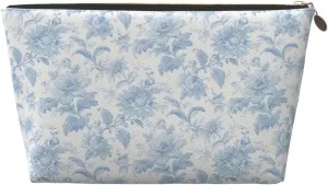 Portable Makeup Bag Zipper Pouch Travel Make up Organizer Bag Toiletry bag Water-resistant Aesthetic PVC Leather Cosmetic Bags for Women and Girls with Blue Flower