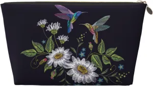 Portable Makeup Bag Zipper Pouch Travel Make up Organizer Bag Toiletry bag Water-resistant Aesthetic PVC Leather Cosmetic Bags for Women and Girls with Hummingbird Daisy
