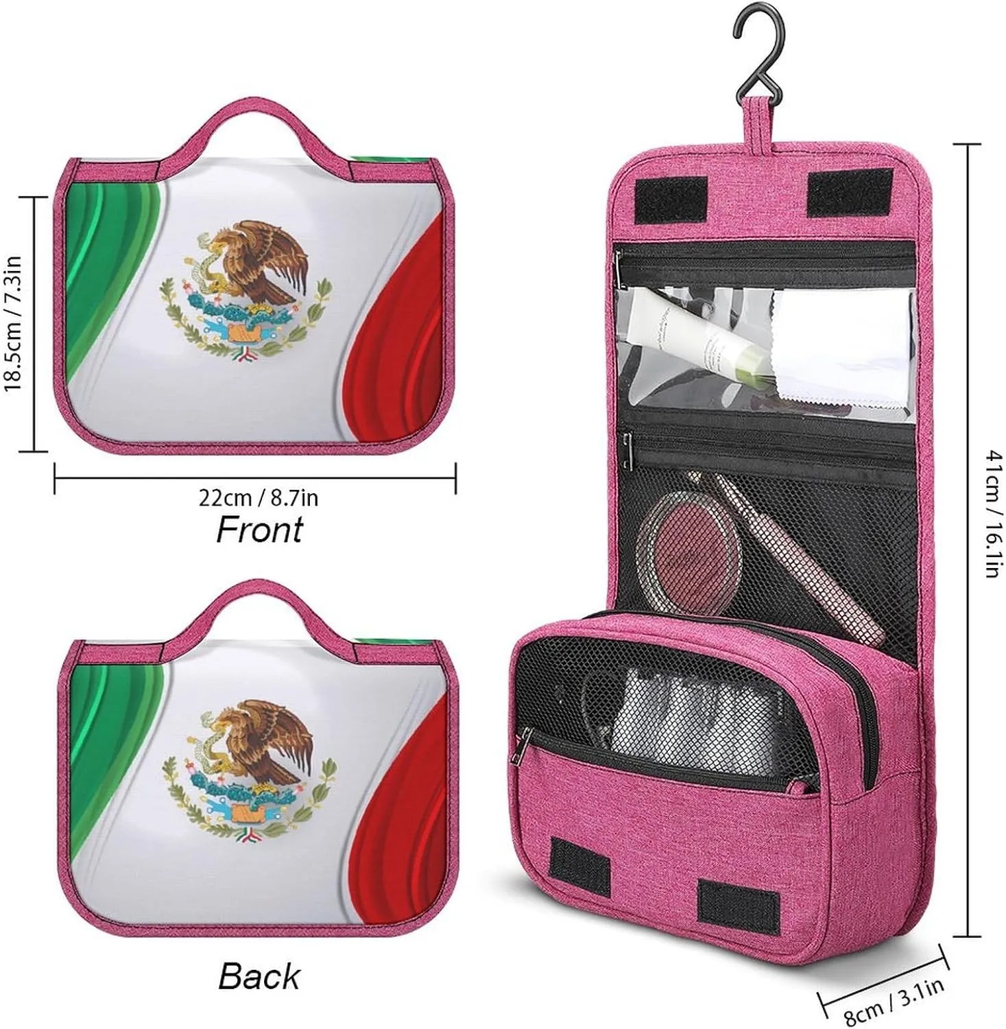 Portable Toiletry Bag, Womens Large Capacity Makeup Bag Mexican Mexico Flag Art Travel Storage Case Multifunctional Cosmetic Organizer