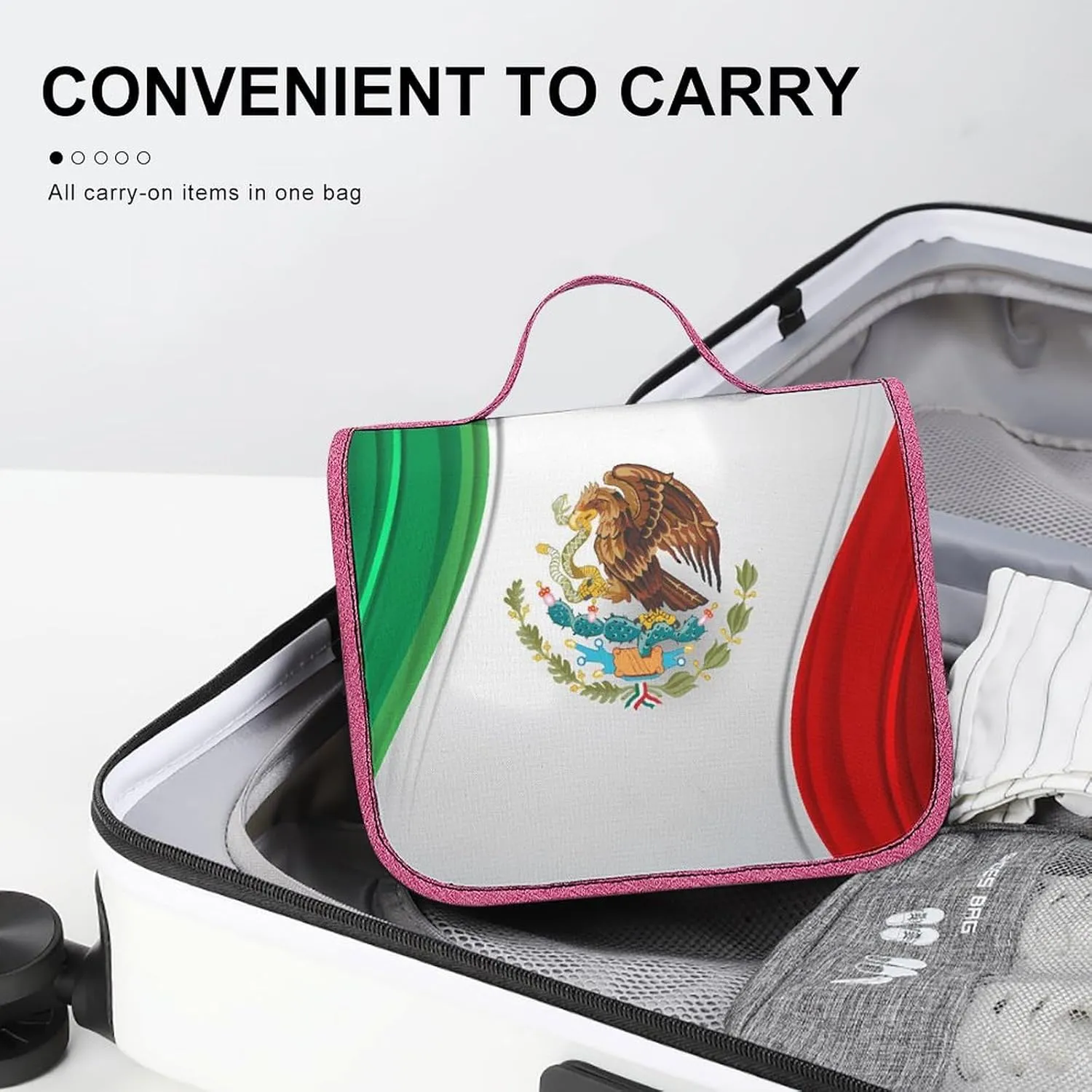 Portable Toiletry Bag, Womens Large Capacity Makeup Bag Mexican Mexico Flag Art Travel Storage Case Multifunctional Cosmetic Organizer