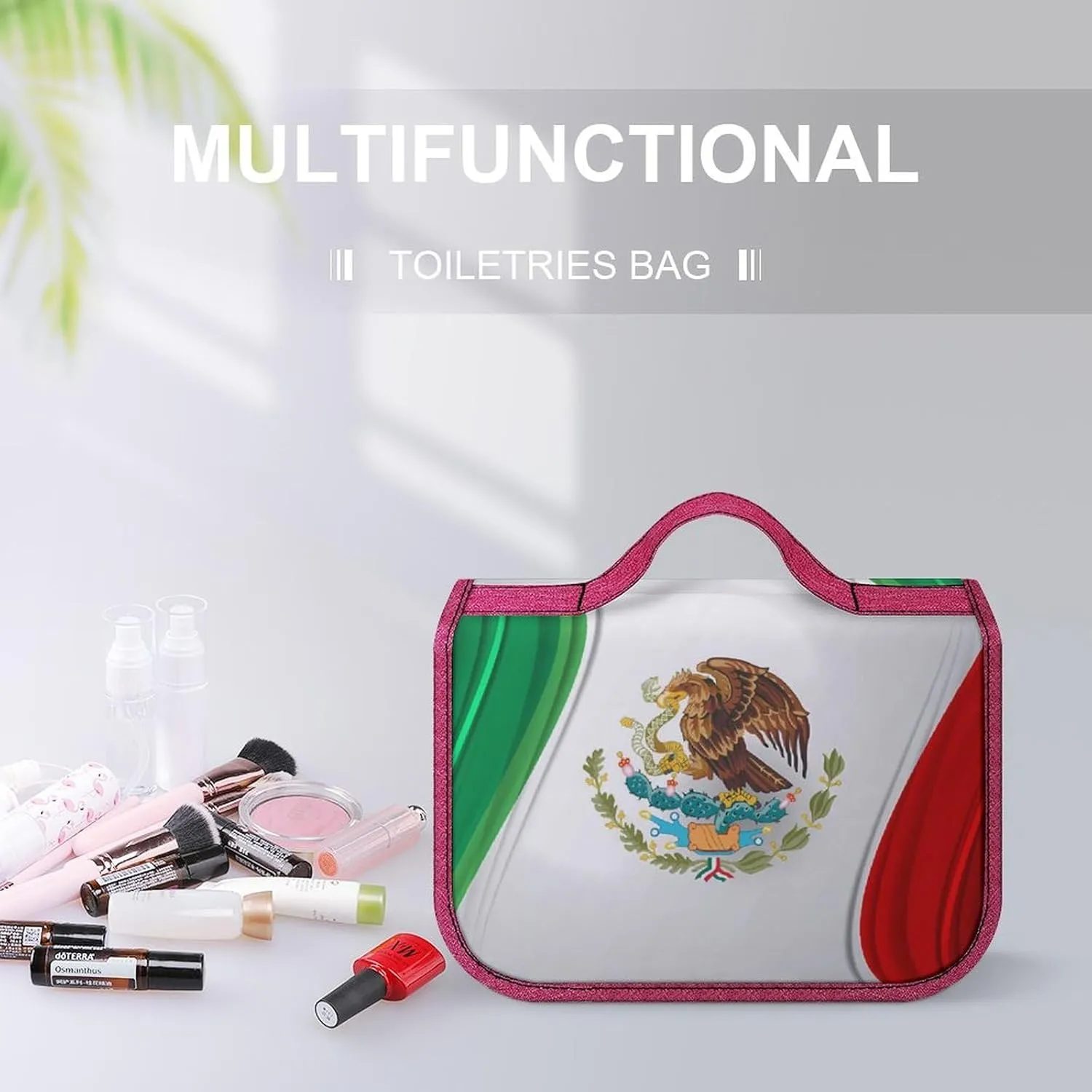 Portable Toiletry Bag, Womens Large Capacity Makeup Bag Mexican Mexico Flag Art Travel Storage Case Multifunctional Cosmetic Organizer