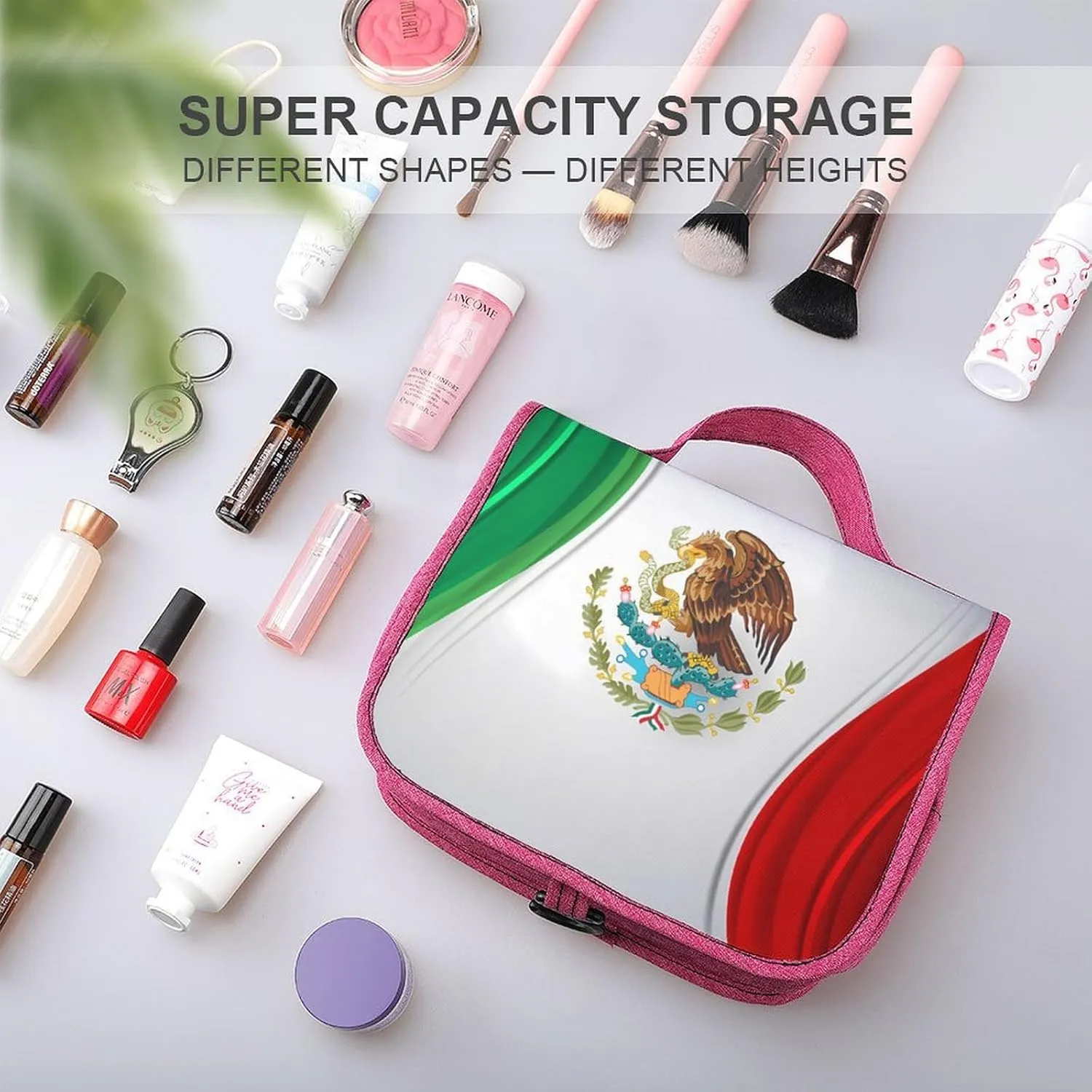 Portable Toiletry Bag, Womens Large Capacity Makeup Bag Mexican Mexico Flag Art Travel Storage Case Multifunctional Cosmetic Organizer