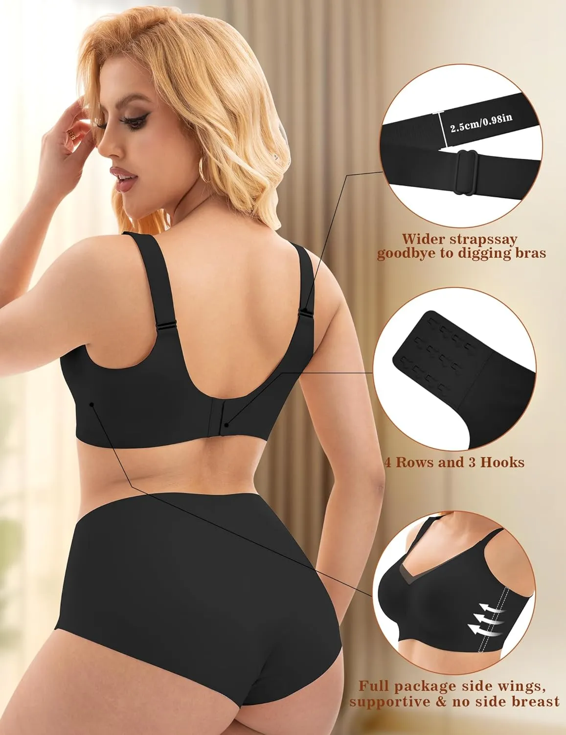 PoseFree Womens Wireless Bras Supportive Tshirt Bra No Underwire Seamless Push Up V Mesh Comfortable Bralette Everyday Bras