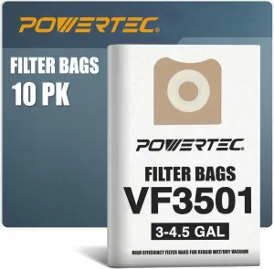 POWERTEC VF3501 Size C Shop Vac Bags for Ridgid 10 Pack, 3-4.5 Gal. 23738 Vacuum Bags for Ridgid 4000RV, WD40700 Wet Dry Vac (75017-P2)