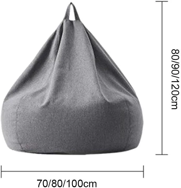 Premium Linen Cover Bean Bag Cover, Bean Bag Chairs Sofa Cover Solid Color Simple Design Seat Recliner Outdoor and Indoor Lazy Lounger, with No Filling,Khaki,L