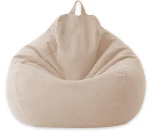 Premium Linen Cover Bean Bag Cover, Bean Bag Chairs Sofa Cover Solid Color Simple Design Seat Recliner Outdoor and Indoor Lazy Lounger, with No Filling,Khaki,L