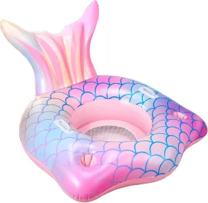 Premium Thickened Mermaid Pool Float for Kids & Adults - Large Inflatable Mermaid Tail Lounge Raft with Cup Holders, Backrest, Mesh Bottom and Handles Summer Water Fun Beach Party Swimming Pool Toys