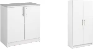 Prepac Elite 32" White Storage Cabinets, Bathroom & Kitchen Organizers with Shelves, 16-18" Deep x 32" Wide x 36-65" Tall