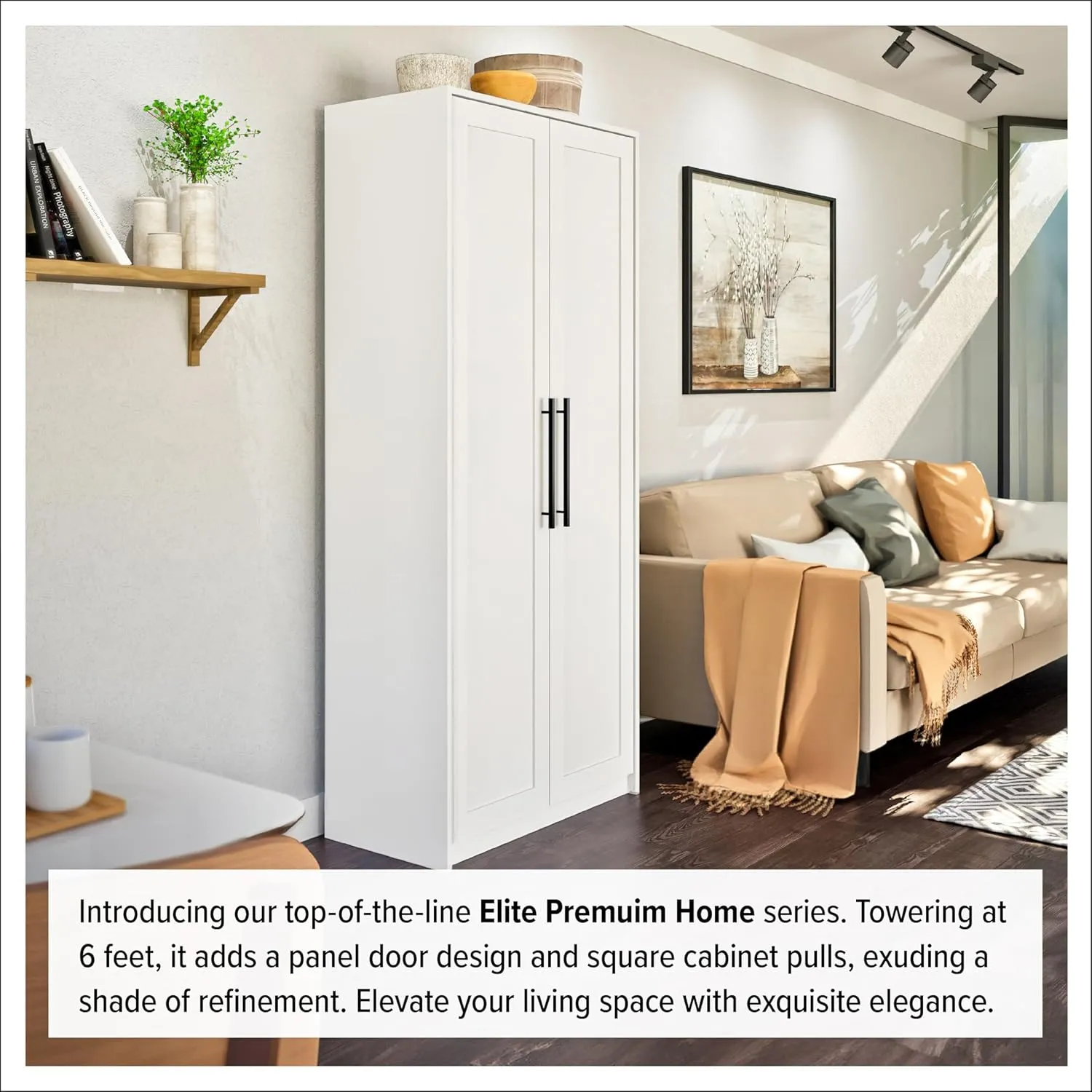 Prepac Elite Premium Home Storage Cabinet with Doors and Shelves, White Storage Cabinet, Bathroom Cabinet, Pantry Cabinet with 5 Shelves 16" D x 32" W x 72" H