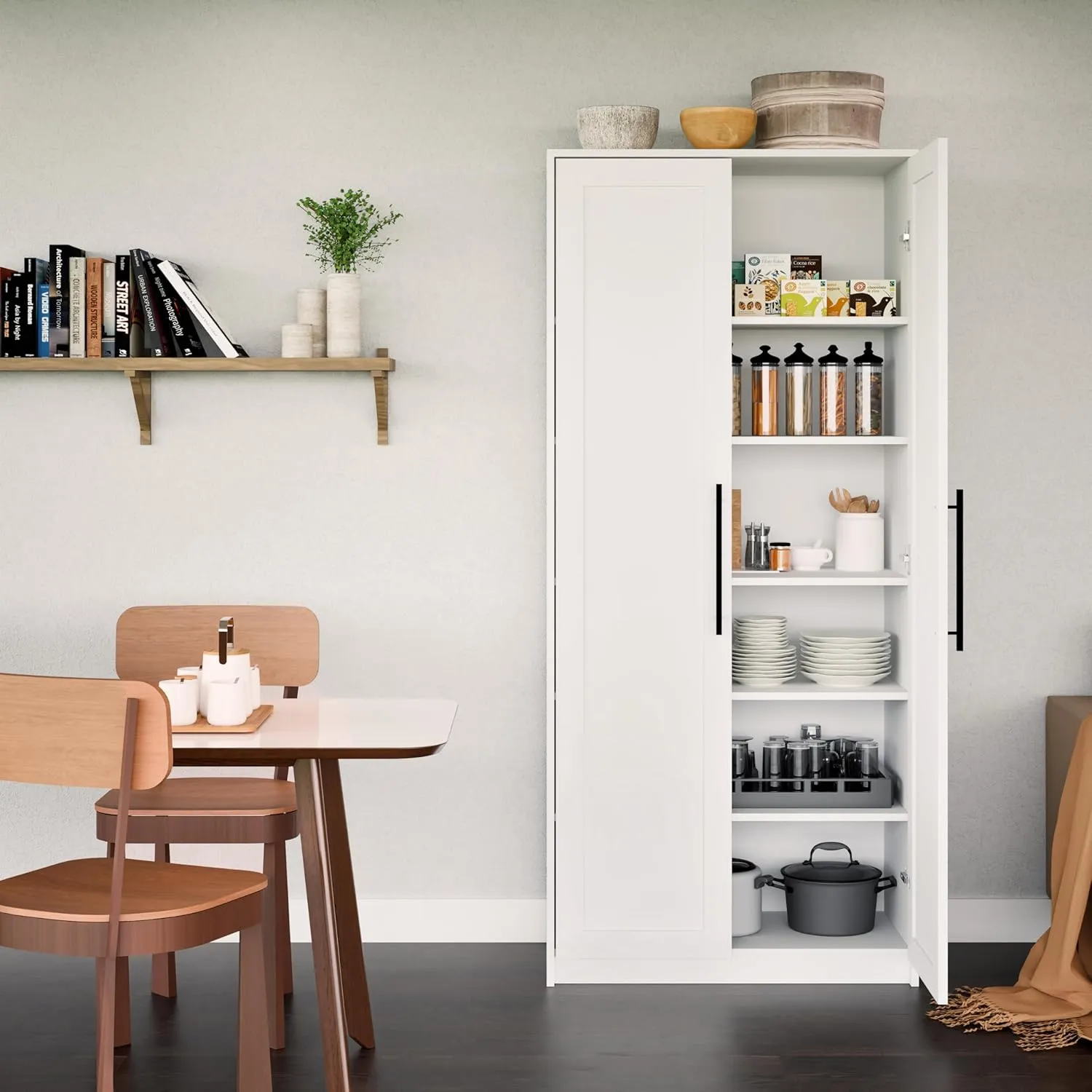Prepac Elite Premium Home Storage Cabinet with Doors and Shelves, White Storage Cabinet, Bathroom Cabinet, Pantry Cabinet with 5 Shelves 16" D x 32" W x 72" H