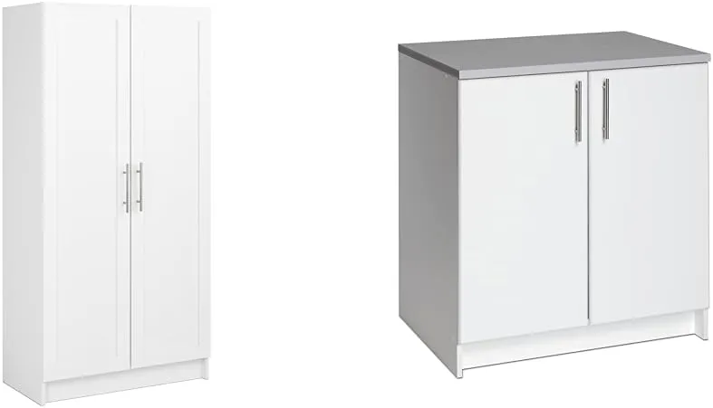 Prepac Elite Tall 65" Storage Cabinet, Base 32" Cabinet, Bathroom/Kitchen Organizers, White Finish