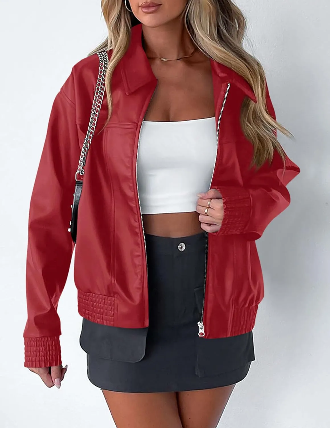PRETTYGARDEN Women's Faux Leather Jackets 2025 Spring Bomber Jacket Zip Up Motorcycle Coats Long Sleeve Winter Clothes