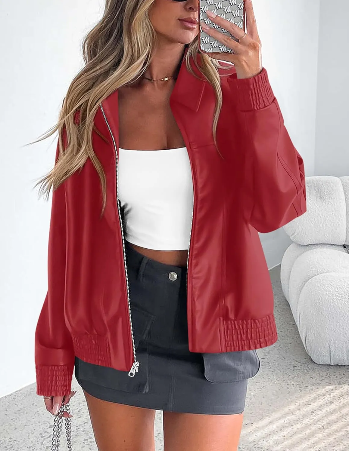 PRETTYGARDEN Women's Faux Leather Jackets 2025 Spring Bomber Jacket Zip Up Motorcycle Coats Long Sleeve Winter Clothes