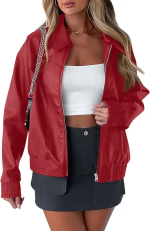 PRETTYGARDEN Women's Faux Leather Jackets 2025 Spring Bomber Jacket Zip Up Motorcycle Coats Long Sleeve Winter Clothes