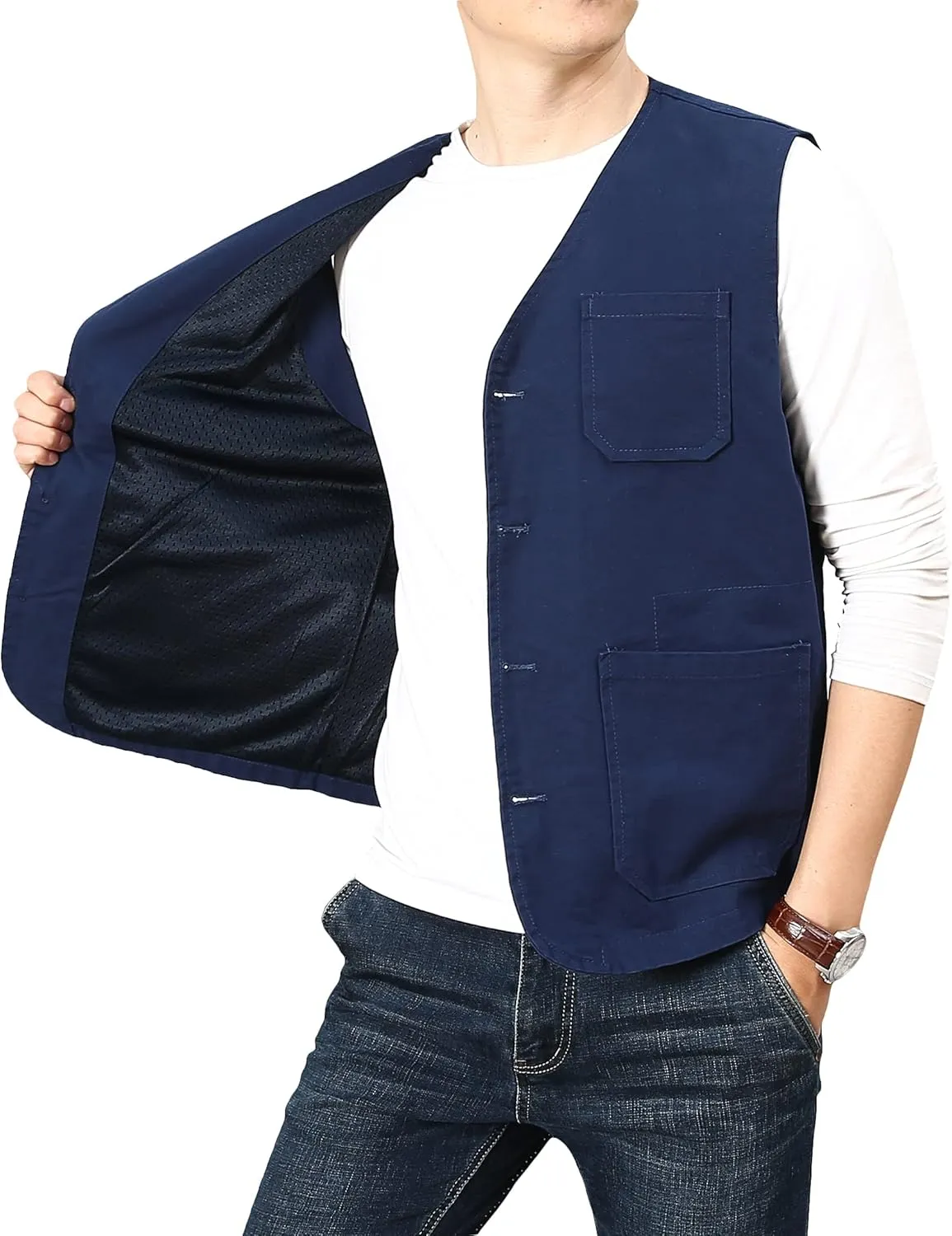 PRIJOUHE Men's Casual Outdoor Cotton Vest Lightweight Breathable Multi-Pocket Fishing Safari Travel Vests Outwear